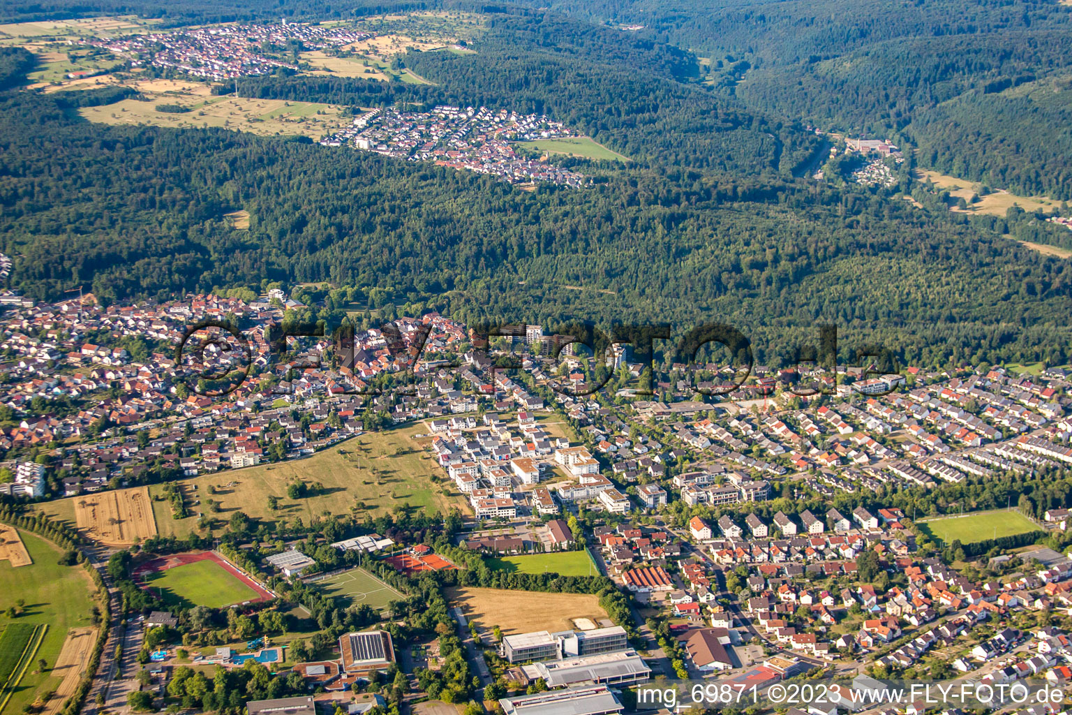District Reichenbach in Waldbronn in the state Baden-Wuerttemberg, Germany from above