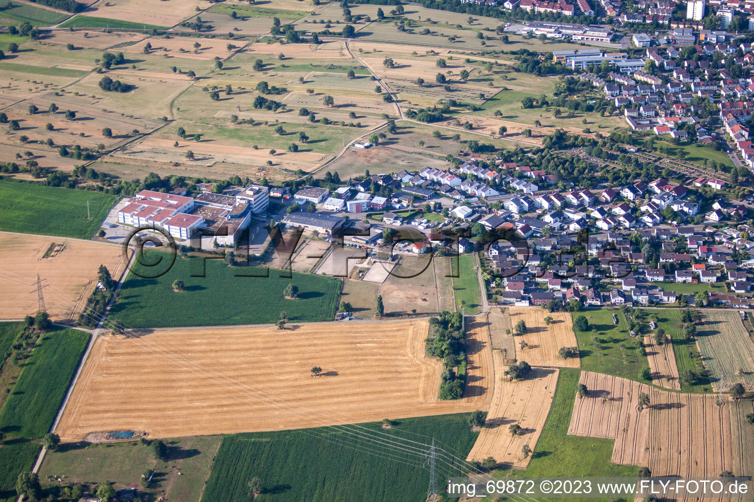 Aerial view of Polytec in the district Reichenbach in Waldbronn in the state Baden-Wuerttemberg, Germany