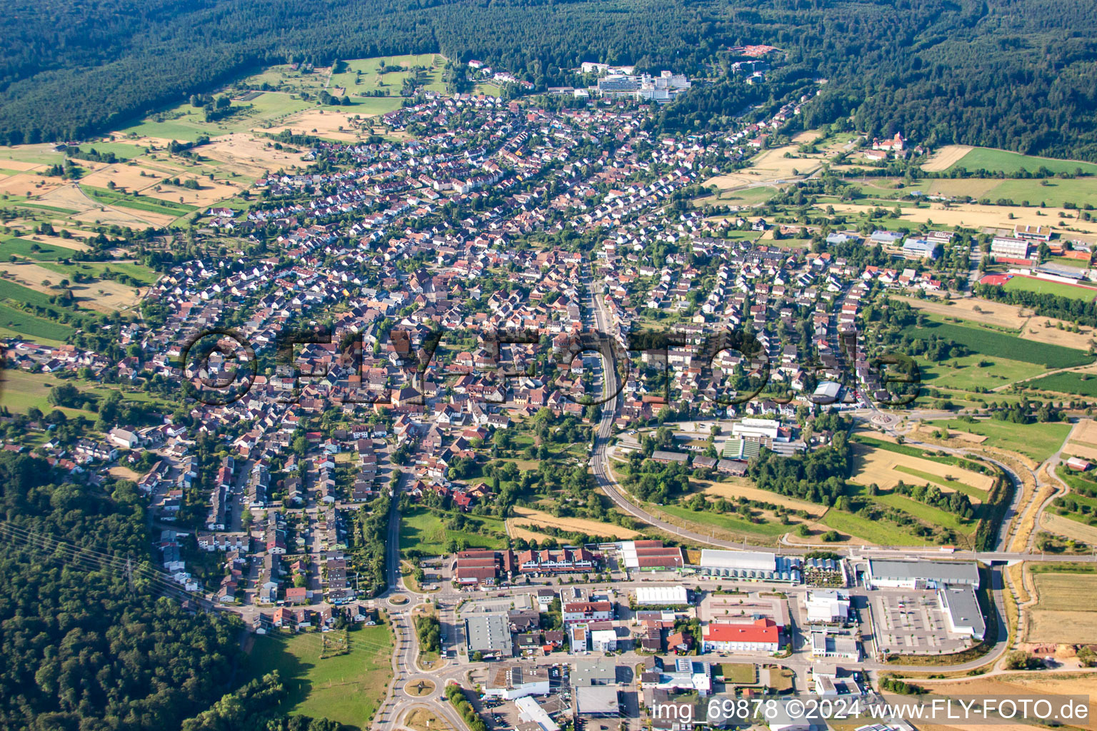 Drone recording of District Langensteinbach in Karlsbad in the state Baden-Wuerttemberg, Germany