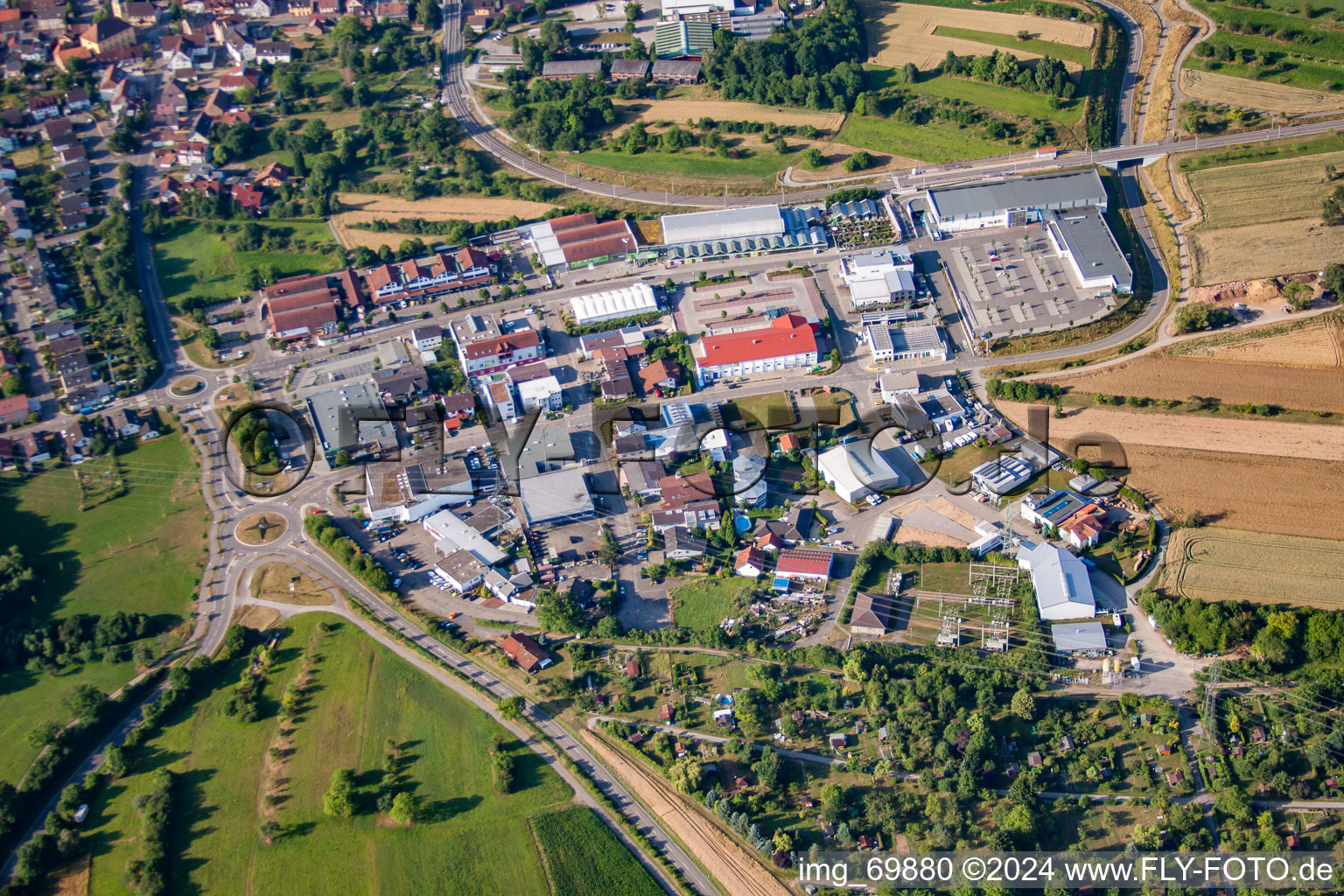 Drone image of District Langensteinbach in Karlsbad in the state Baden-Wuerttemberg, Germany