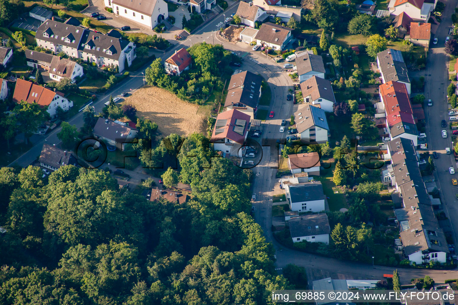 District Langensteinbach in Karlsbad in the state Baden-Wuerttemberg, Germany from the drone perspective