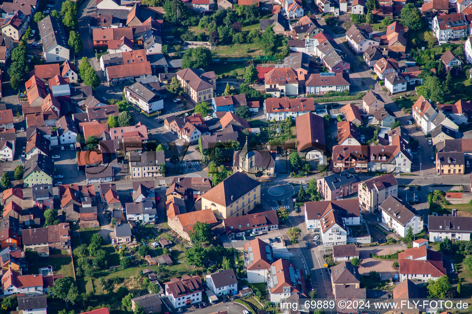 District Langensteinbach in Karlsbad in the state Baden-Wuerttemberg, Germany from a drone