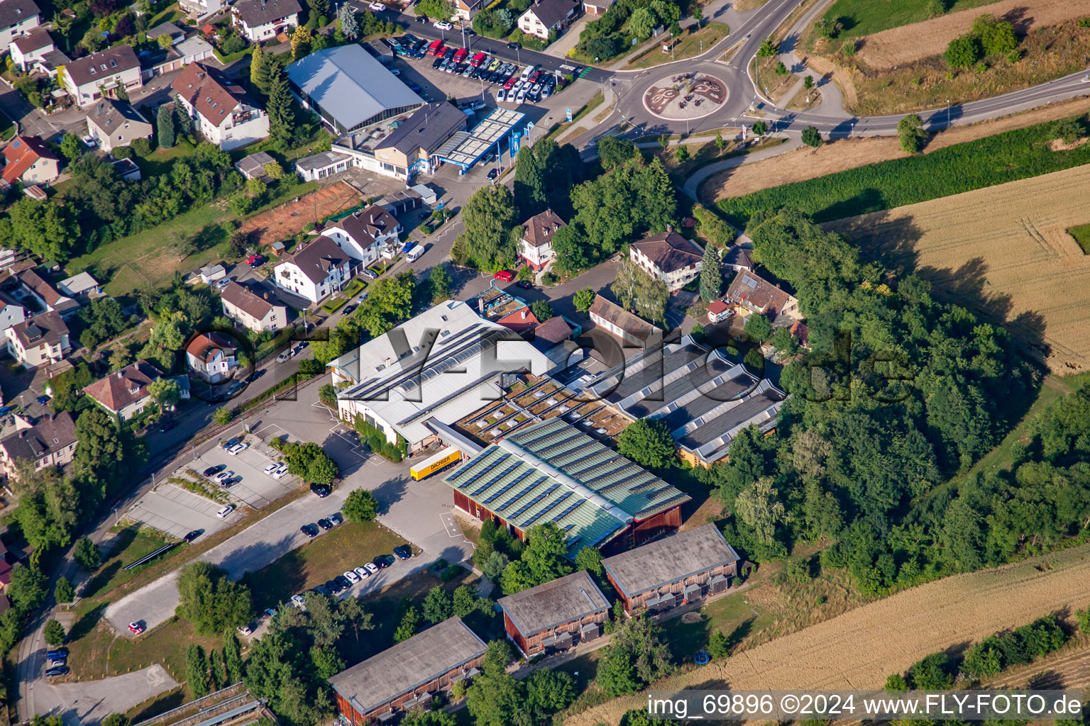 Aerial view of Polytec PT in the district Langensteinbach in Karlsbad in the state Baden-Wuerttemberg, Germany