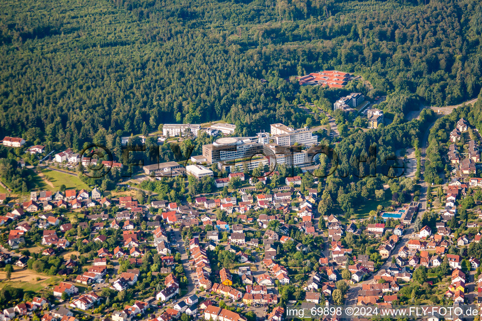 Aerial view of District Langensteinbach in Karlsbad in the state Baden-Wuerttemberg, Germany