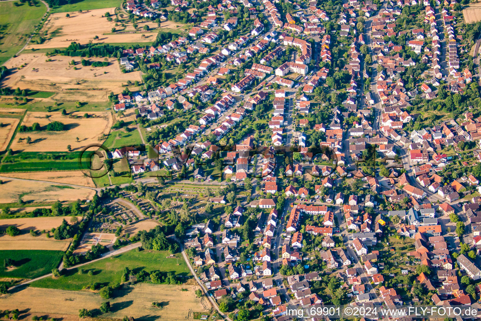 Aerial photograpy of District Langensteinbach in Karlsbad in the state Baden-Wuerttemberg, Germany