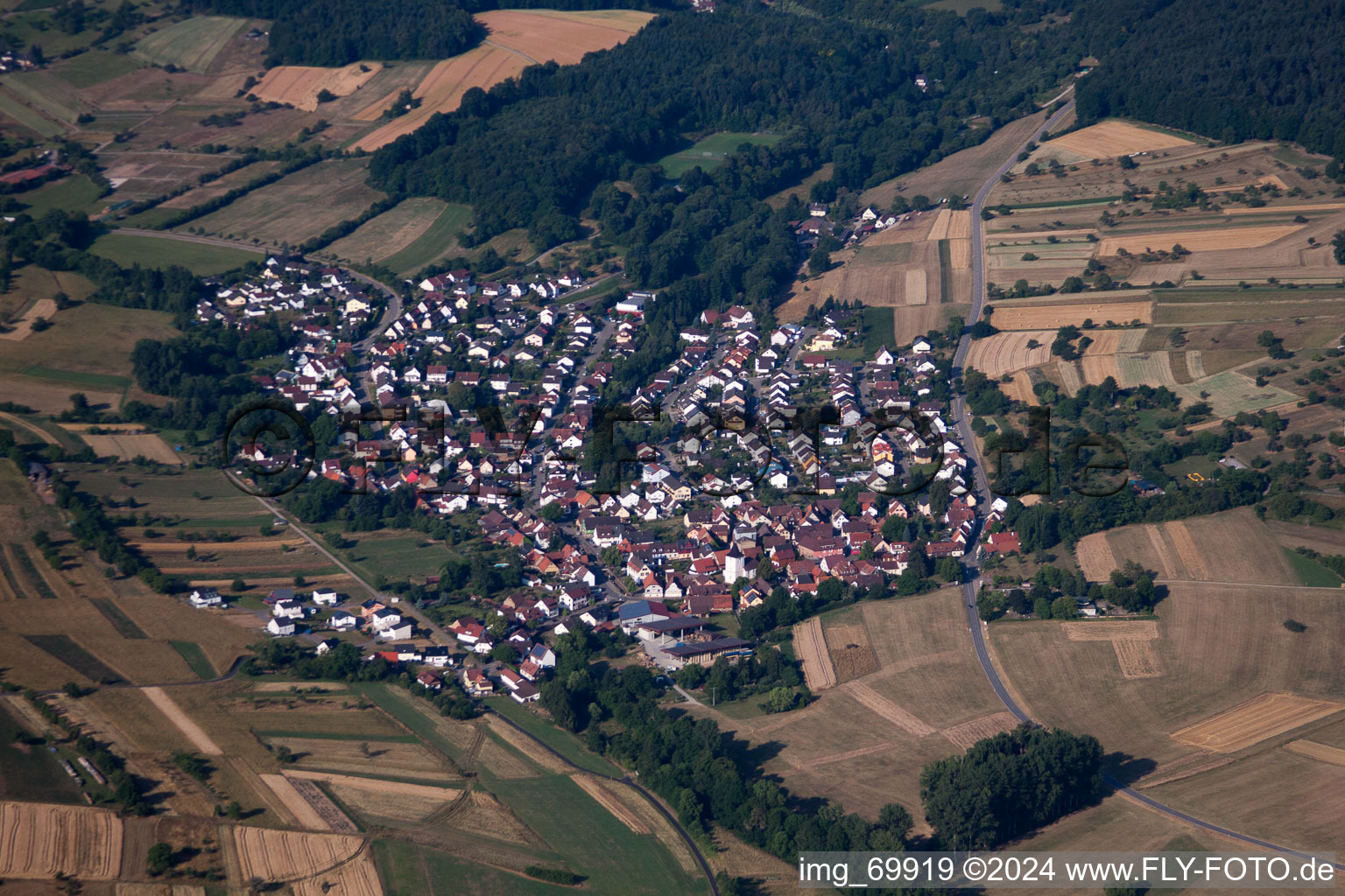 District Weiler in Keltern in the state Baden-Wuerttemberg, Germany seen from above