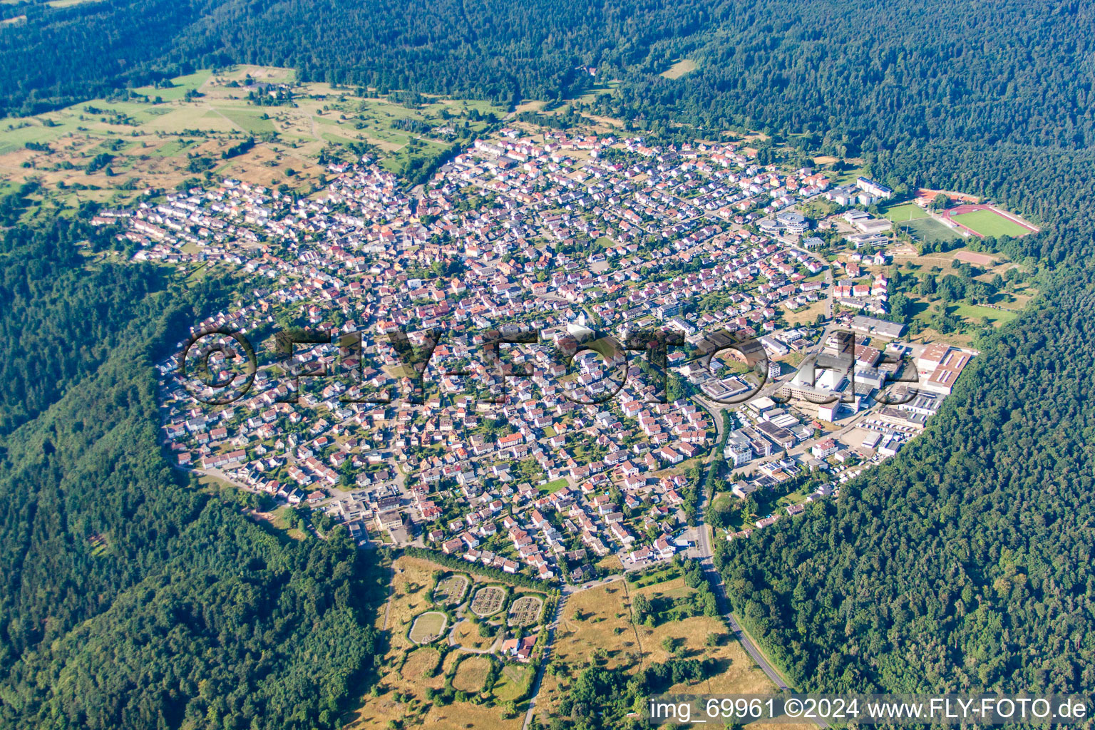 Aerial photograpy of District Büchenbronn in Pforzheim in the state Baden-Wuerttemberg, Germany