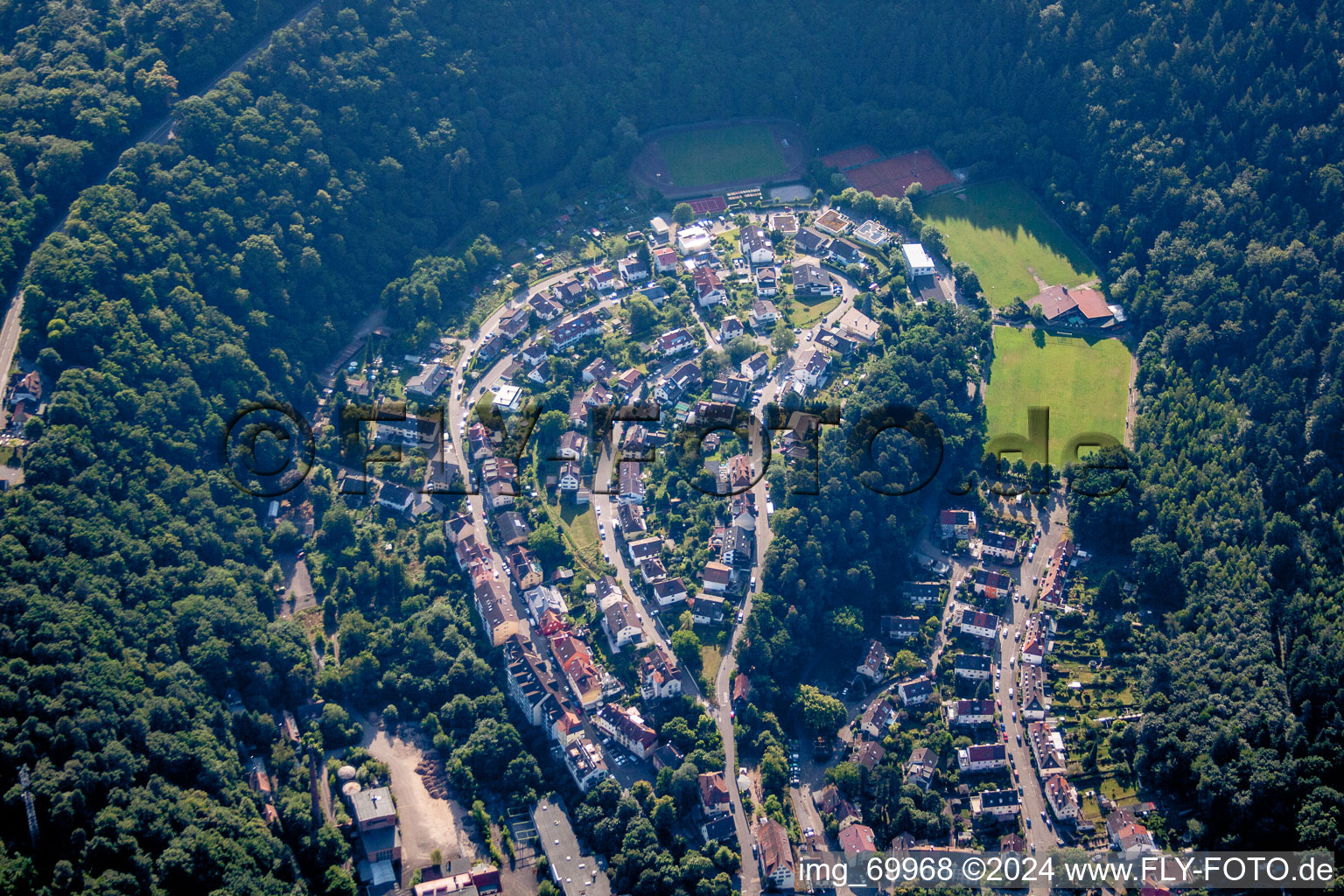 Residential area of the multi-family house settlement im Hinterem Tal in Pforzheim in the state Baden-Wurttemberg