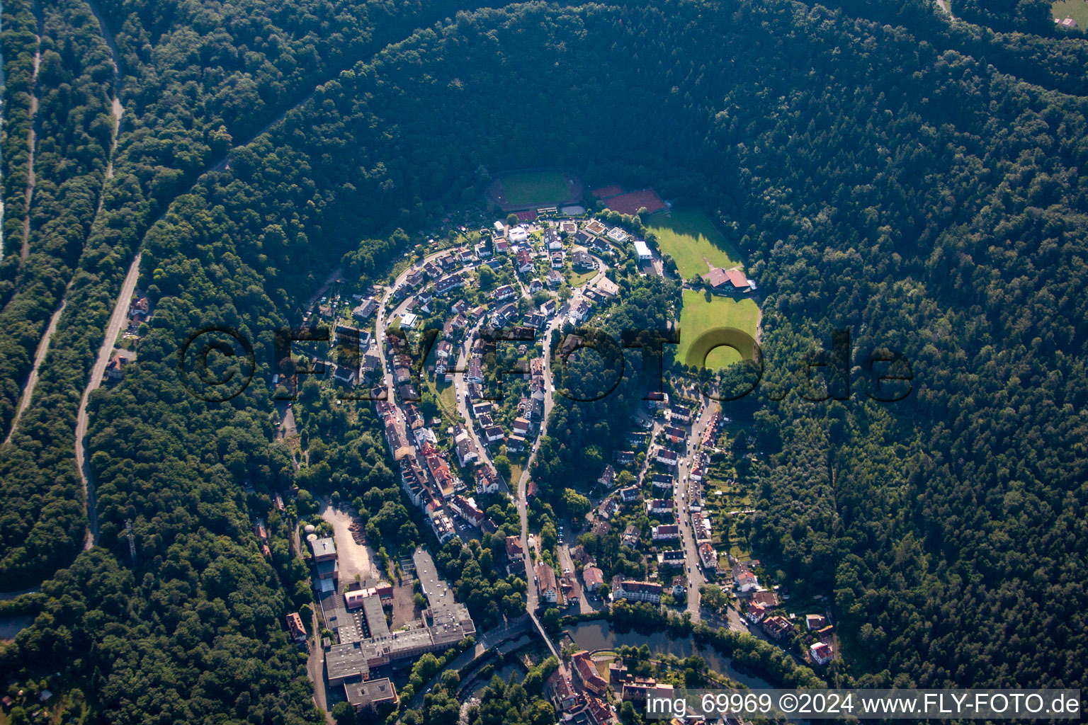 Aerial view of Residential area of the multi-family house settlement im Hinterem Tal in Pforzheim in the state Baden-Wurttemberg