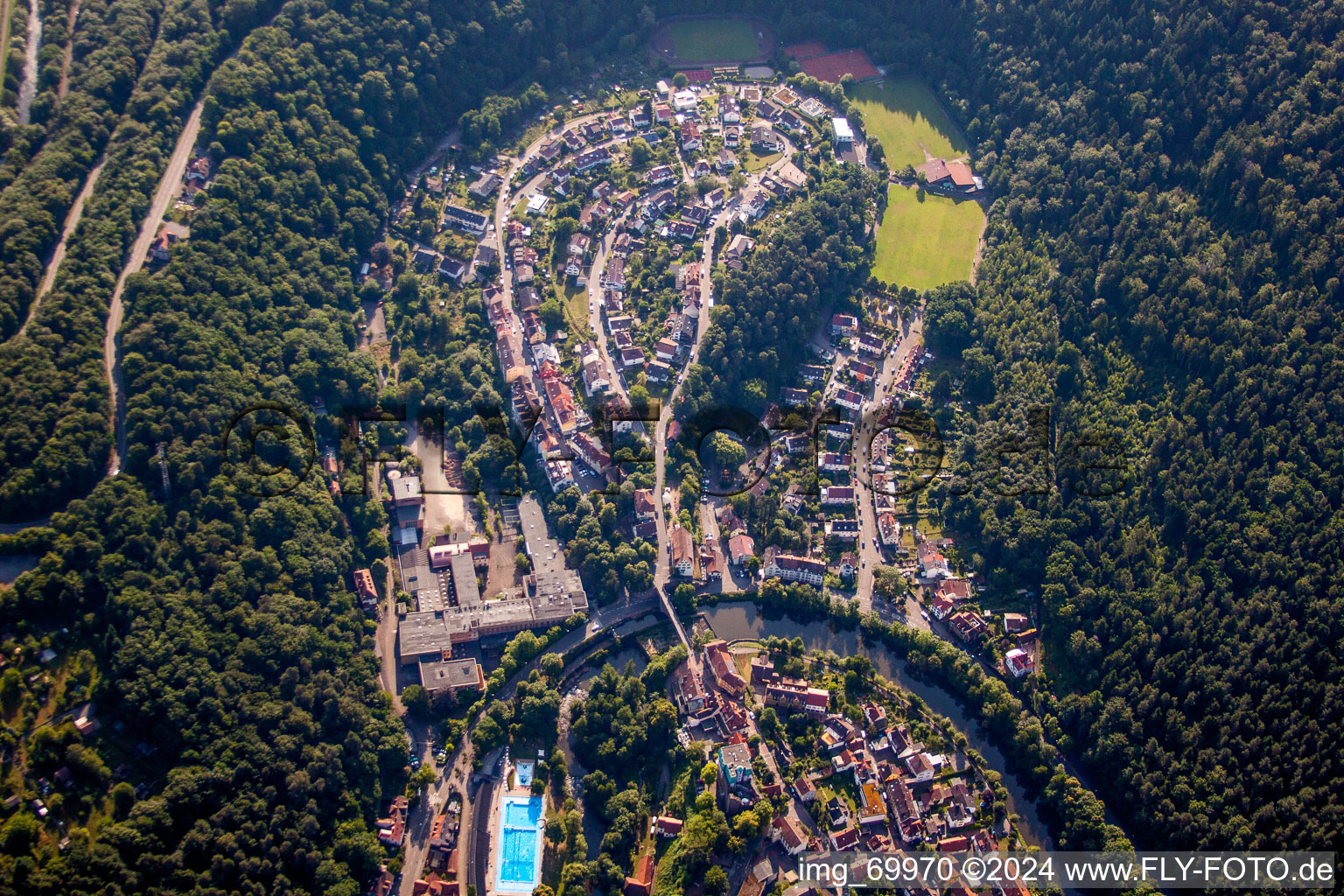 Aerial photograpy of Residential area of the multi-family house settlement im Hinterem Tal in Pforzheim in the state Baden-Wurttemberg