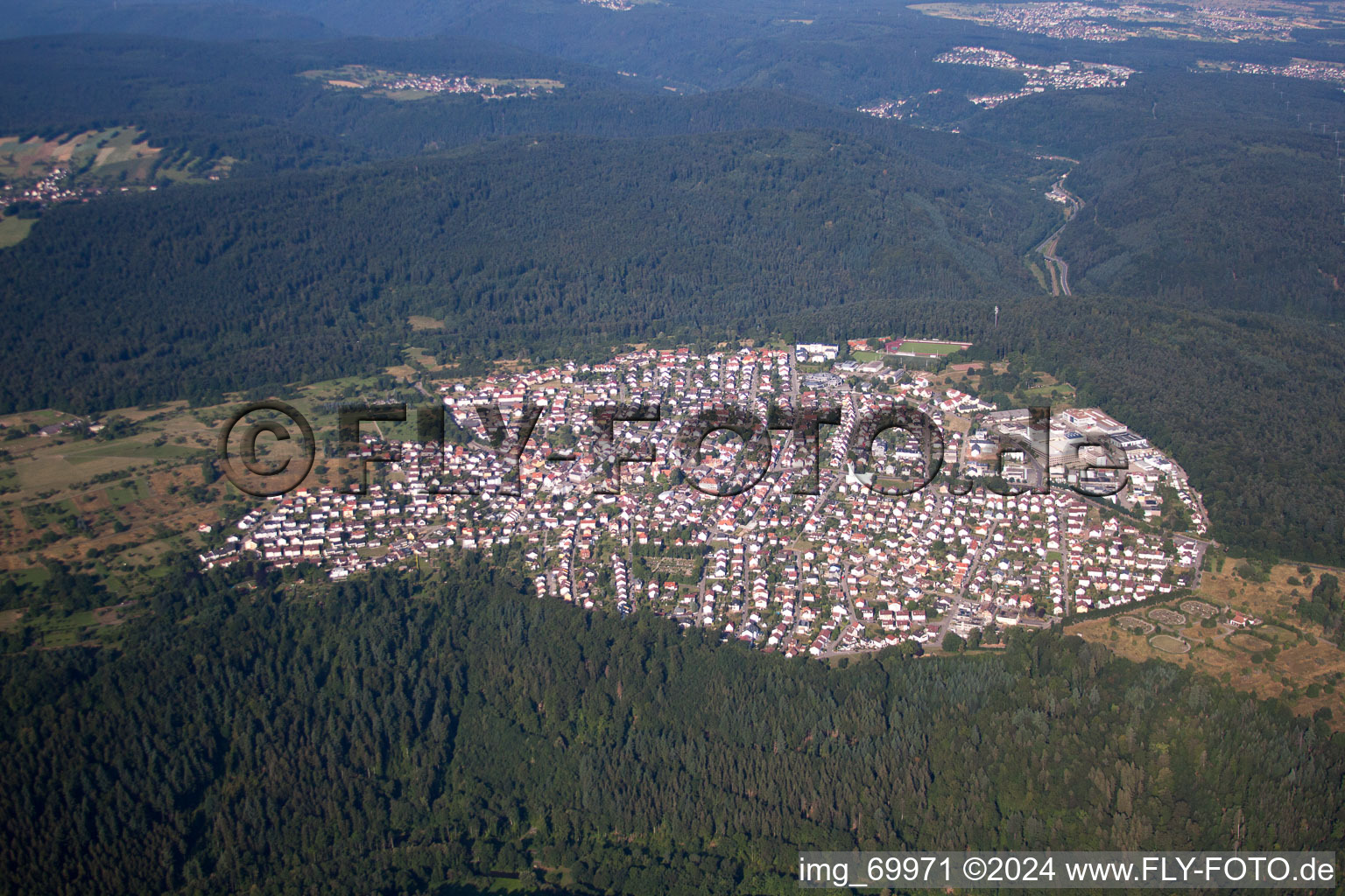 Town View of the streets and houses of the residential areas in the district Buechenbronn in Pforzheim in the state Baden-Wurttemberg
