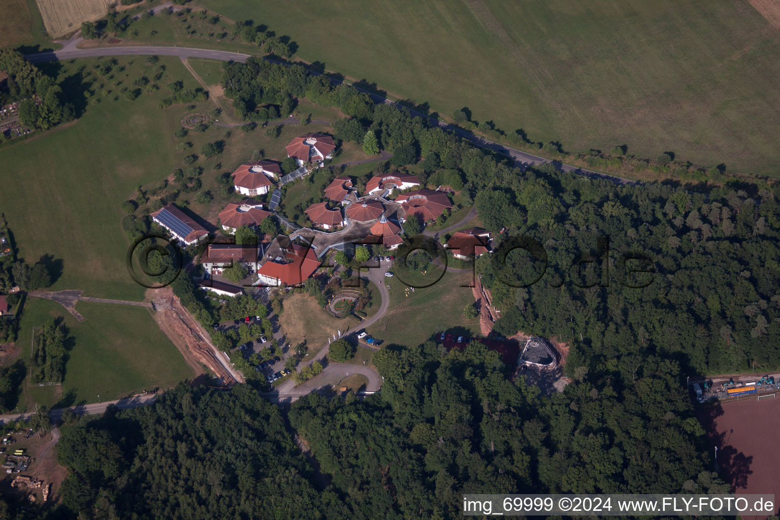 Aerial view of Forum, meeting center in the district Hohenwart in Pforzheim in the state Baden-Wuerttemberg, Germany