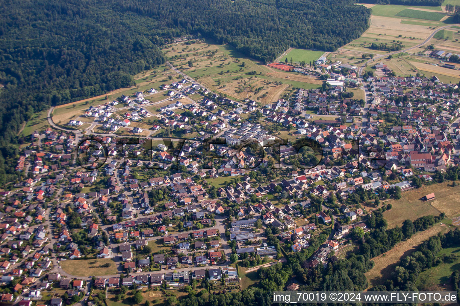 Town View of the streets and houses of the residential areas in Tiefenbronn in the state Baden-Wurttemberg, Germany