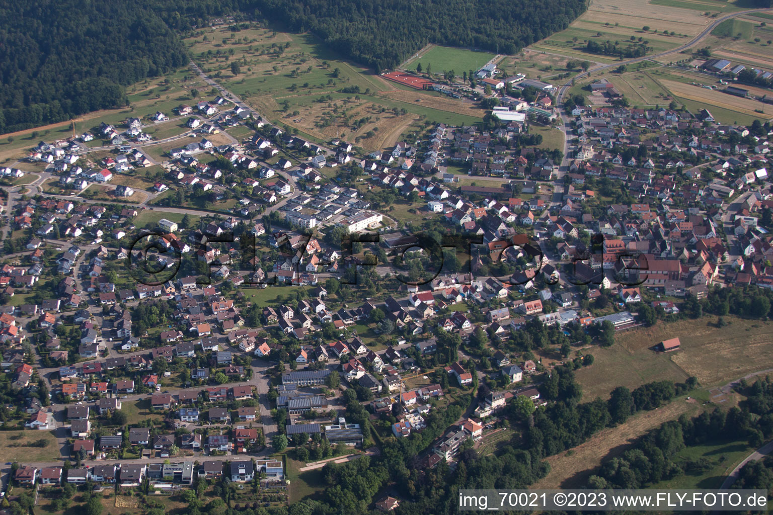 Aerial view of Tiefenbronn in the state Baden-Wuerttemberg, Germany