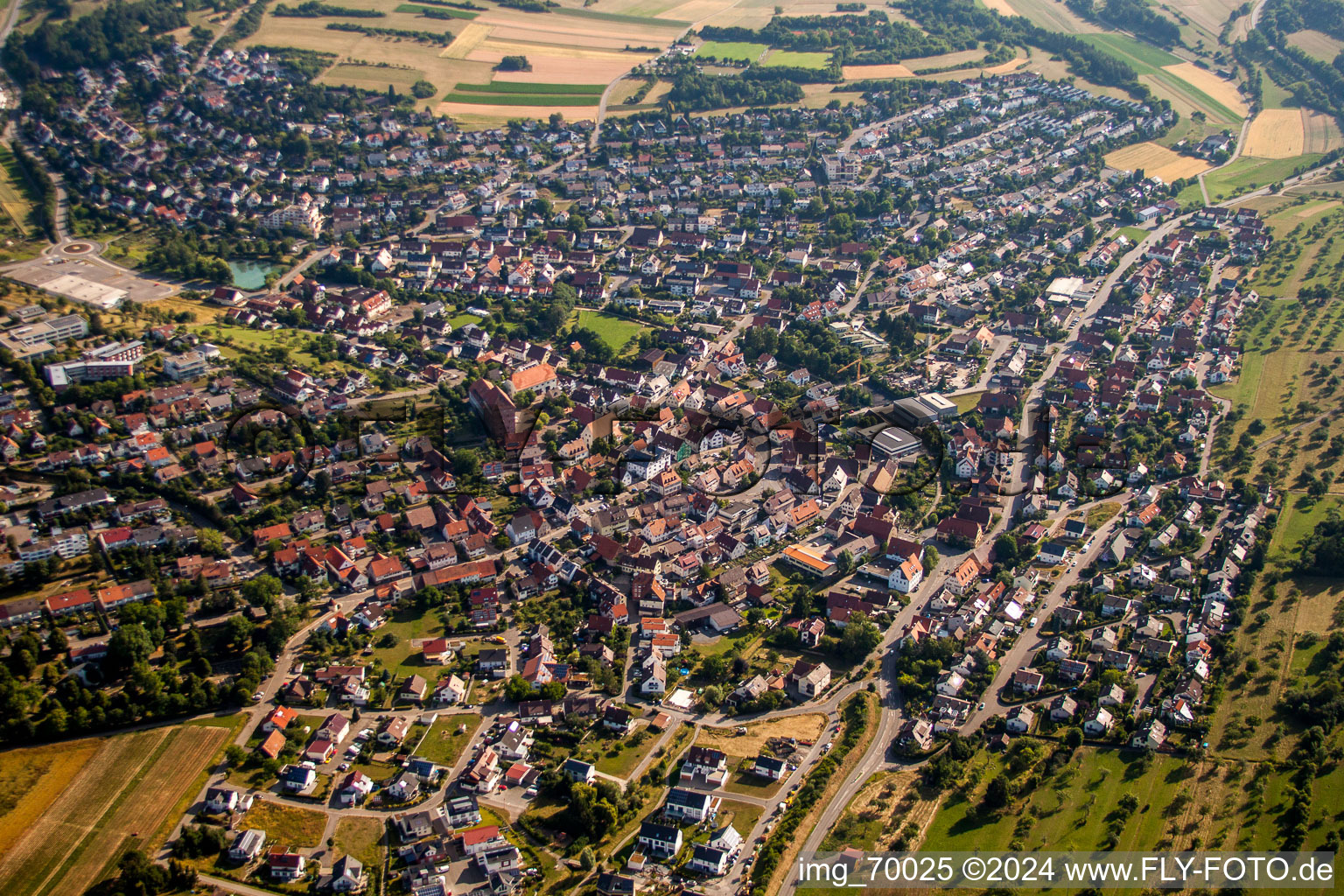 Town View of the streets and houses of the residential areas in Heimsheim in the state Baden-Wurttemberg, Germany