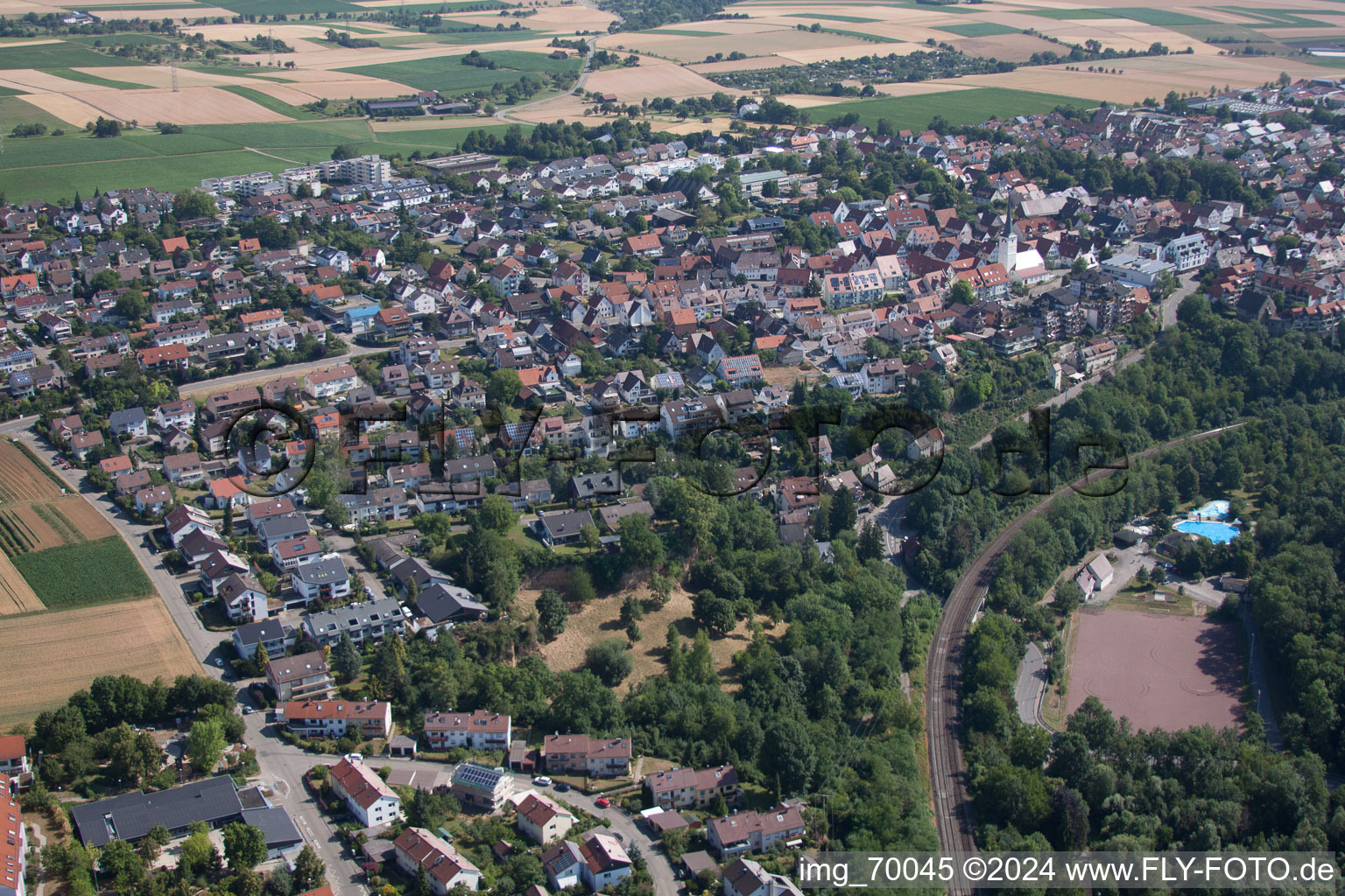 Oblique view of District Höfingen in Leonberg in the state Baden-Wuerttemberg, Germany