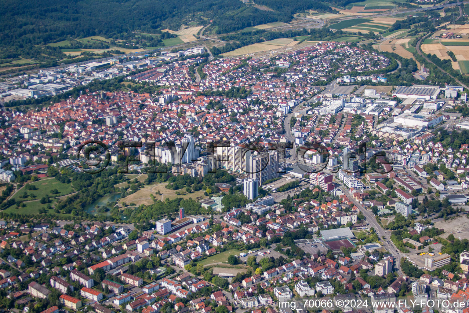 Aerial photograpy of District Eltingen in Leonberg in the state Baden-Wuerttemberg, Germany