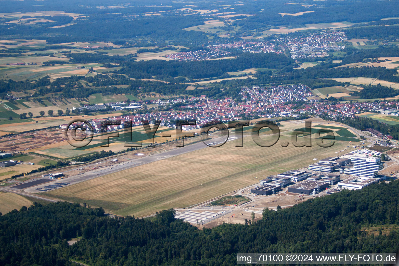 Aerial view of Gliding field on the airfield of Malmsheim from SFC Leonberg in Renningen in the state Baden-Wurttemberg, Germany