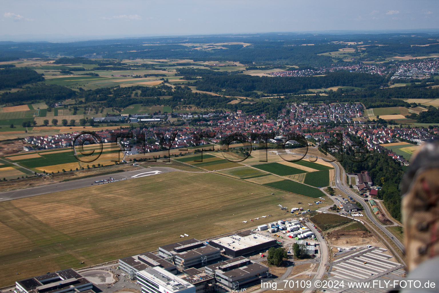 Aerial photograpy of Gliding field on the airfield of Malmsheim from SFC Leonberg in Renningen in the state Baden-Wurttemberg, Germany