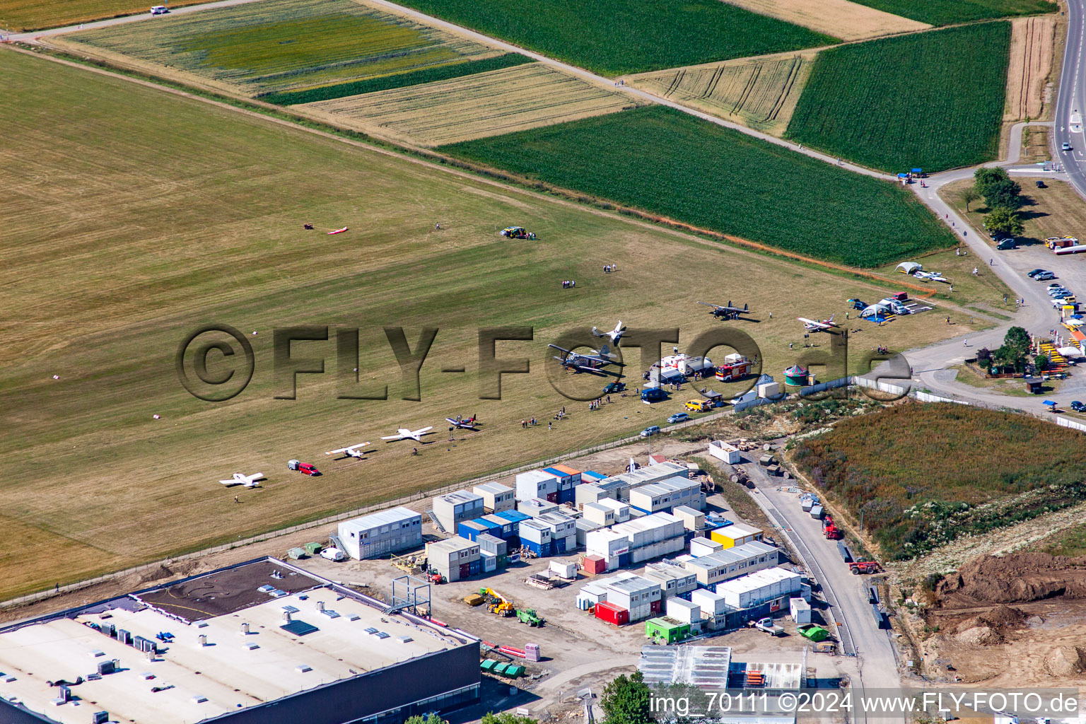 Oblique view of Gliding field on the airfield of Malmsheim from SFC Leonberg in Renningen in the state Baden-Wurttemberg, Germany