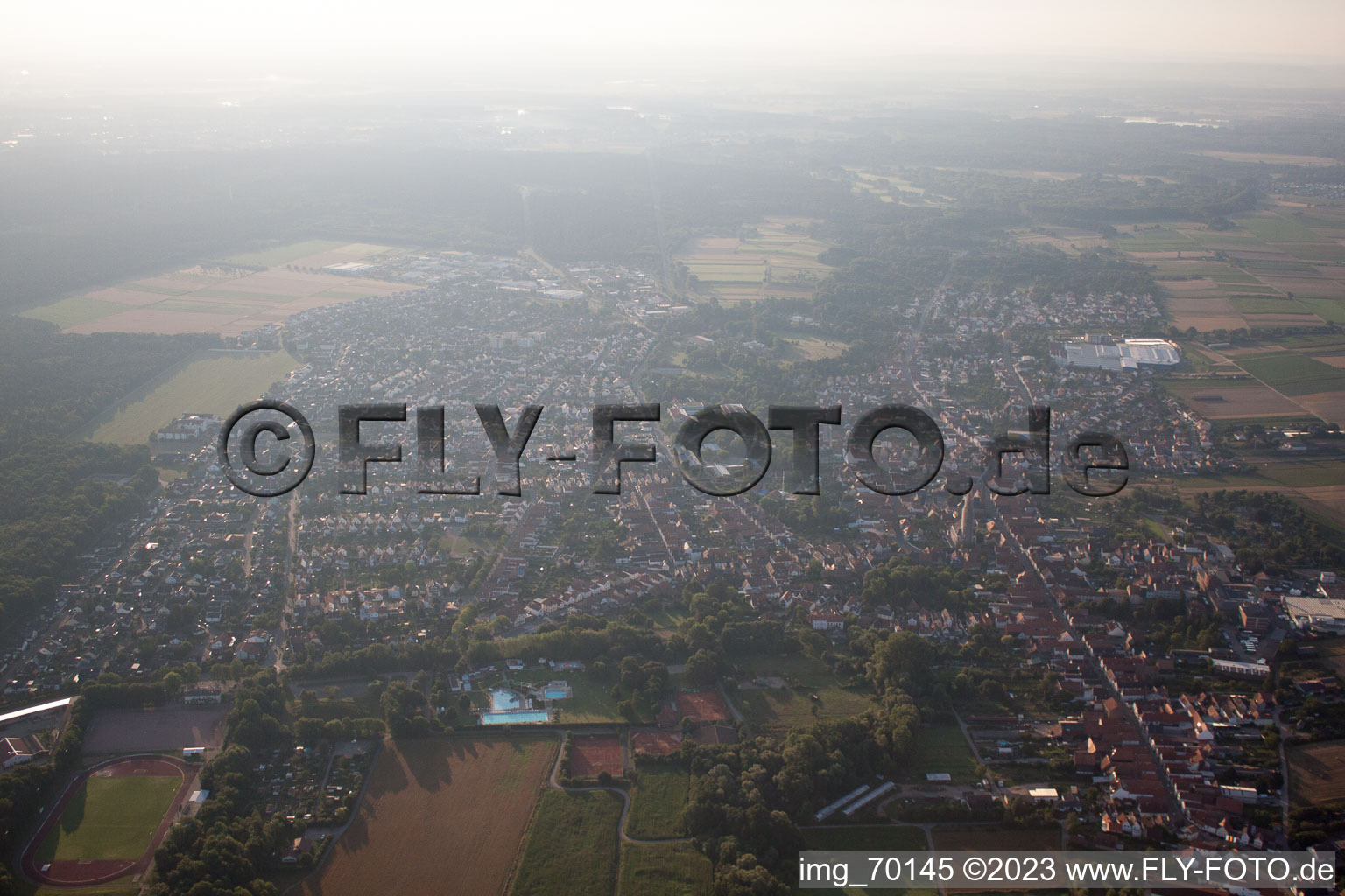 Bellheim in the state Rhineland-Palatinate, Germany from the drone perspective