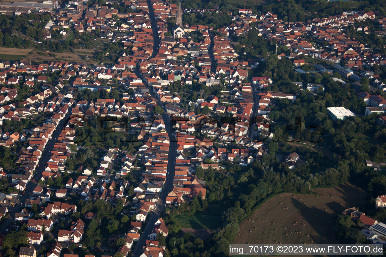 Bellheim in the state Rhineland-Palatinate, Germany seen from above