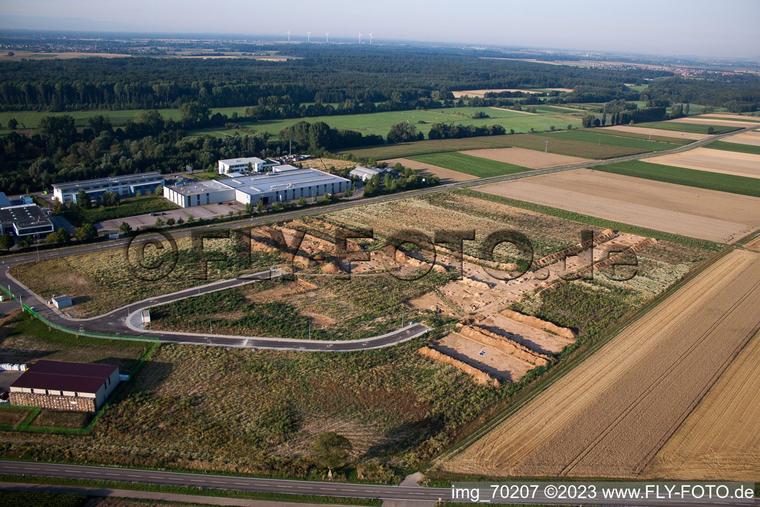 Archaeological excavation at the new industrial area NW in the district Herxheim in Herxheim bei Landau in the state Rhineland-Palatinate, Germany from above