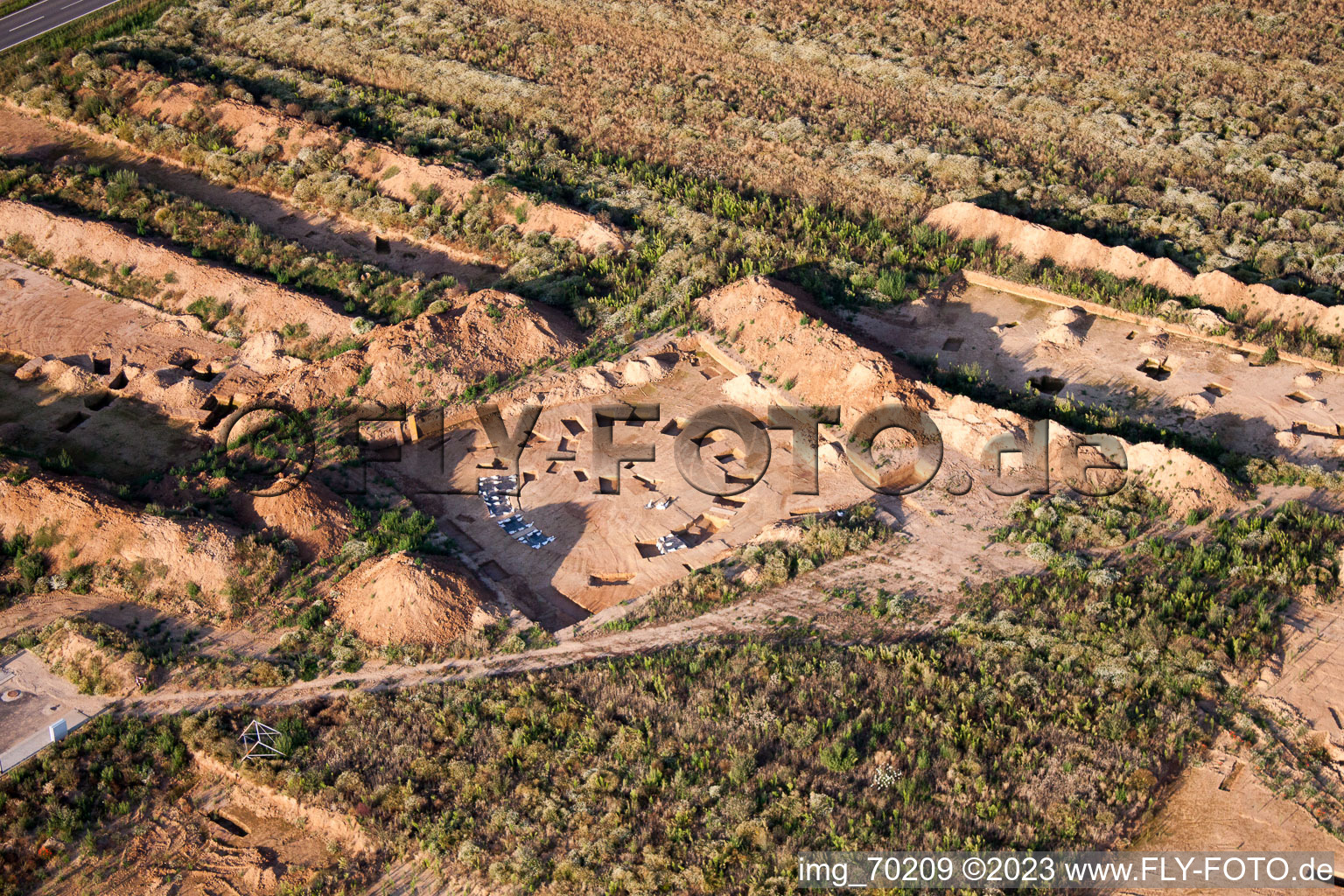 Archaeological excavation at the new commercial area NW in the district Herxheim in Herxheim bei Landau/Pfalz in the state Rhineland-Palatinate, Germany out of the air