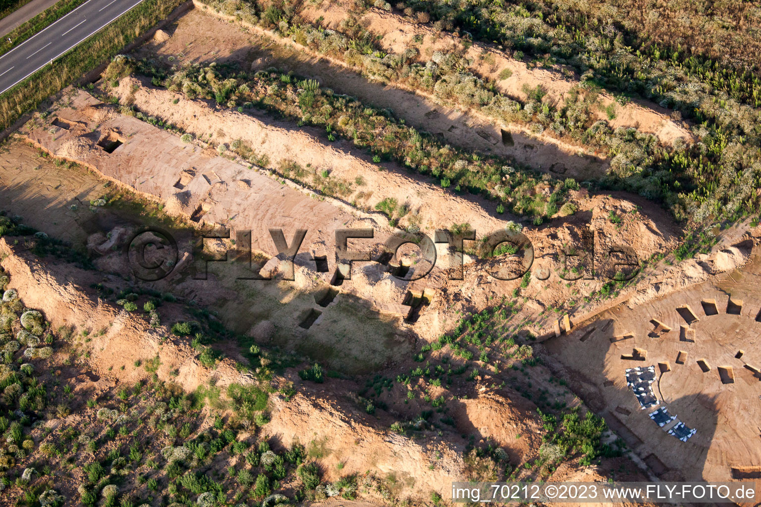 Bird's eye view of Archaeological excavation at the new industrial area NW in the district Herxheim in Herxheim bei Landau in the state Rhineland-Palatinate, Germany