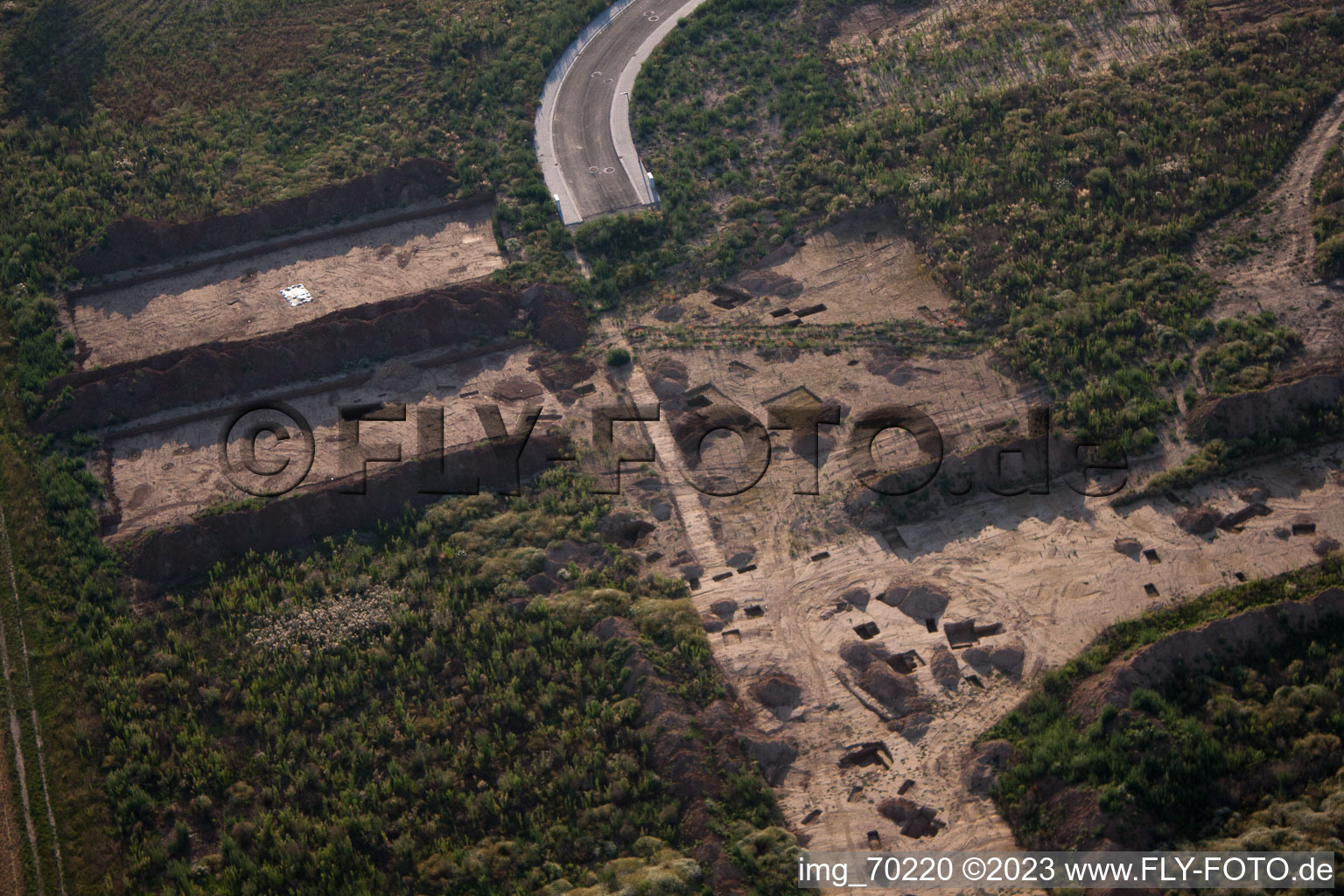 Aerial view of Archaeological excavation at the new industrial area NW in the district Herxheim in Herxheim bei Landau in the state Rhineland-Palatinate, Germany