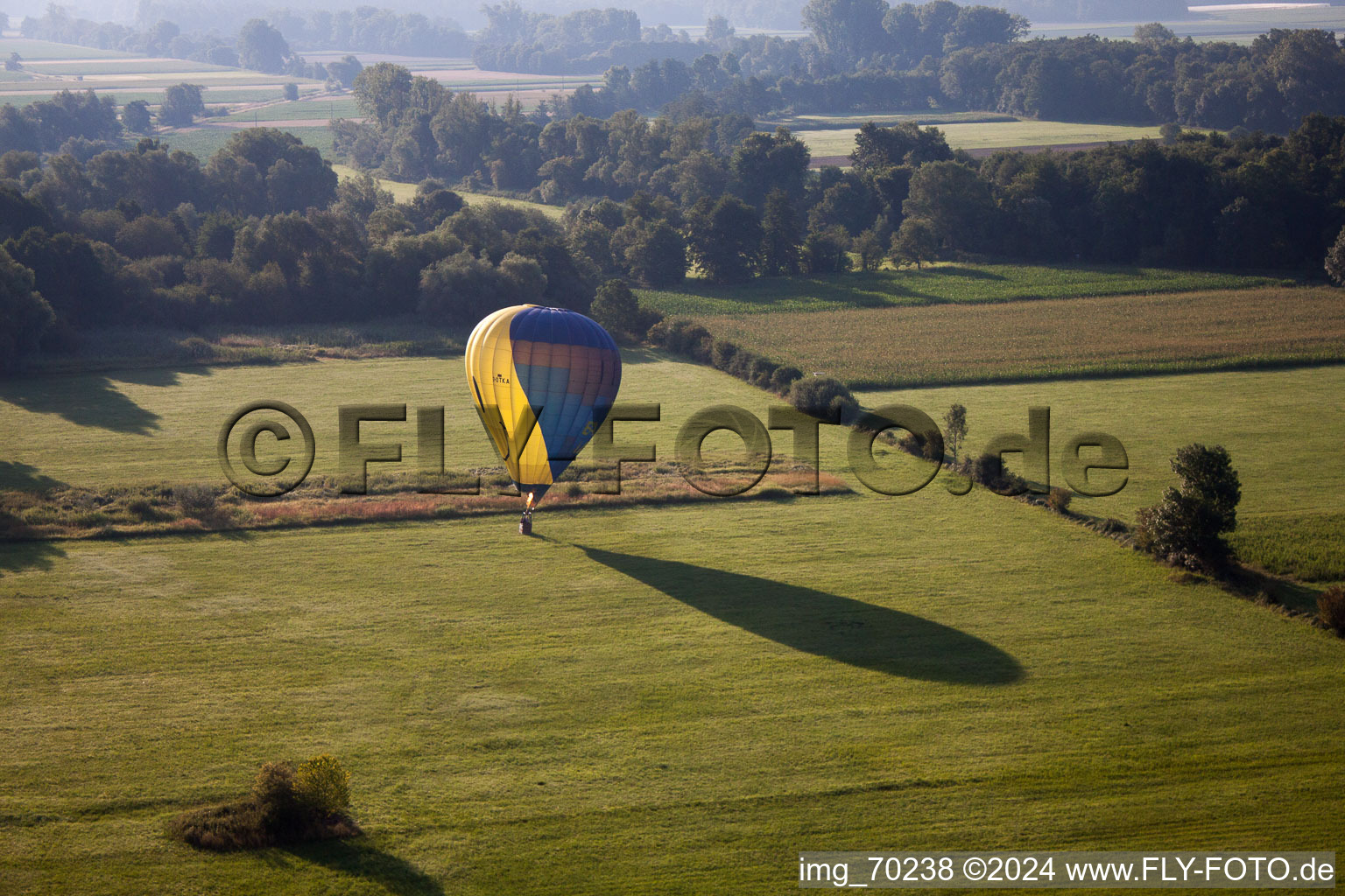 Aerial view of Balloon on the run in Erlenbach bei Kandel in the state Rhineland-Palatinate, Germany