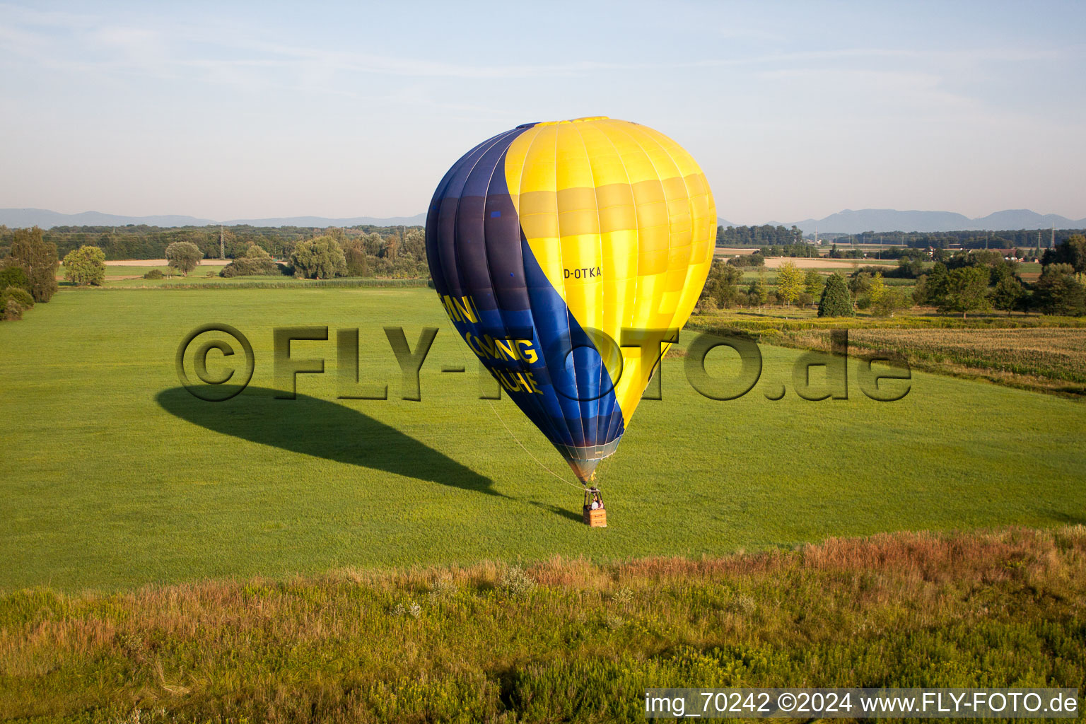 Oblique view of Balloon on the run in Erlenbach bei Kandel in the state Rhineland-Palatinate, Germany