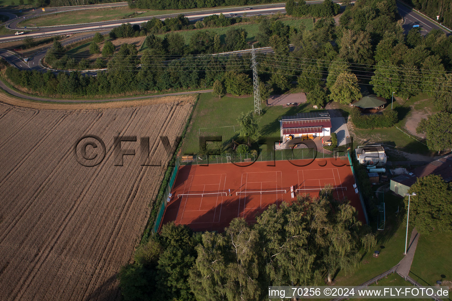 Aerial view of Tennis club in Erlenbach bei Kandel in the state Rhineland-Palatinate, Germany