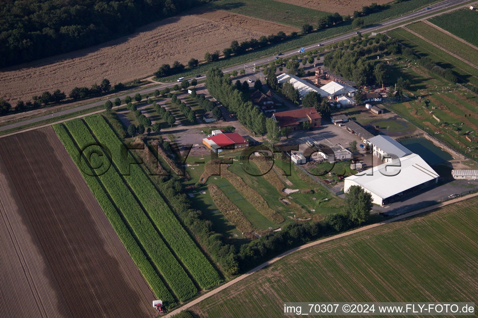 Adamshof Footgolf Course in Kandel in the state Rhineland-Palatinate, Germany viewn from the air