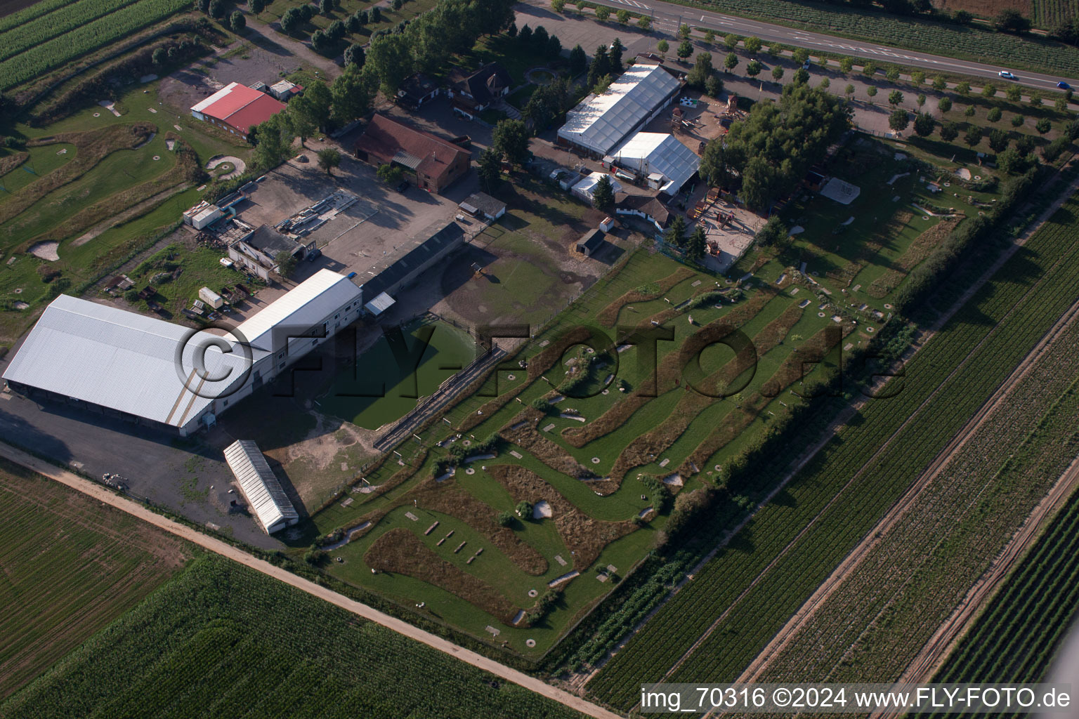 Adamshof Footgolf Course in Kandel in the state Rhineland-Palatinate, Germany seen from a drone