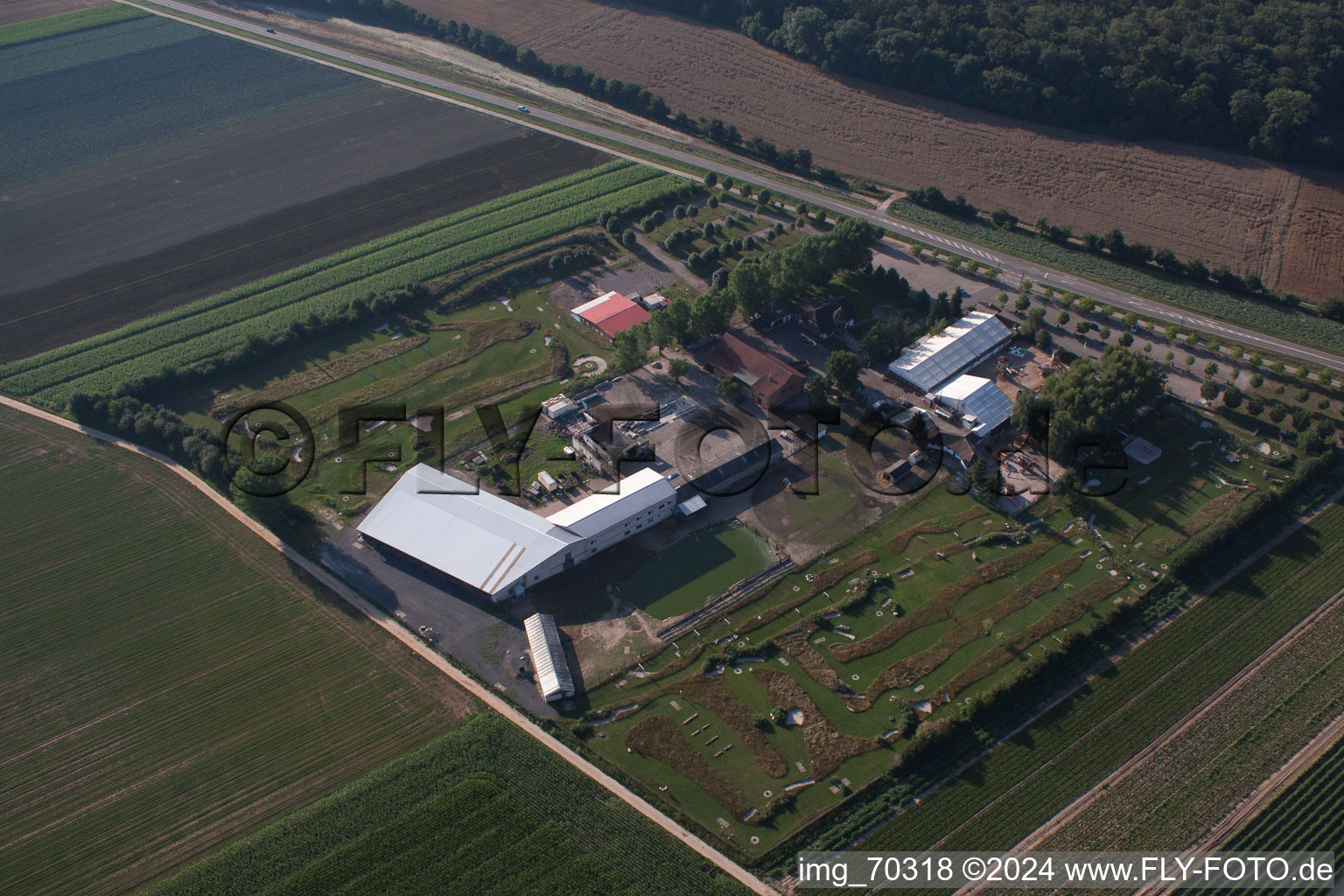 Aerial view of Adamshof Footgolf Course in Kandel in the state Rhineland-Palatinate, Germany