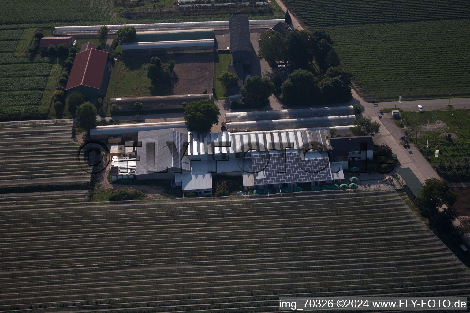 Aerial photograpy of Zapf fruit farm and farm café in Kandel in the state Rhineland-Palatinate, Germany