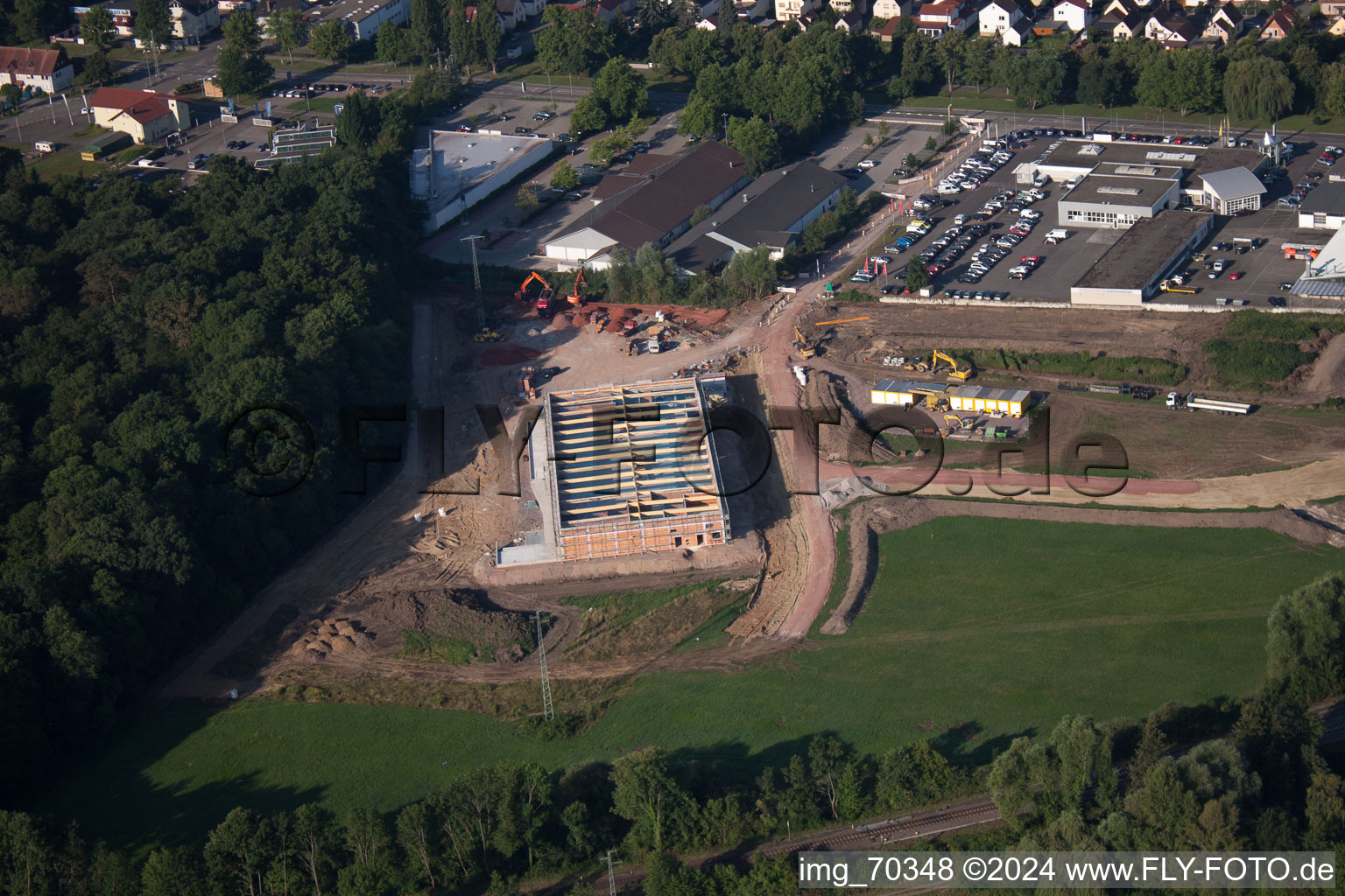 Edeka new building in Kandel in the state Rhineland-Palatinate, Germany viewn from the air