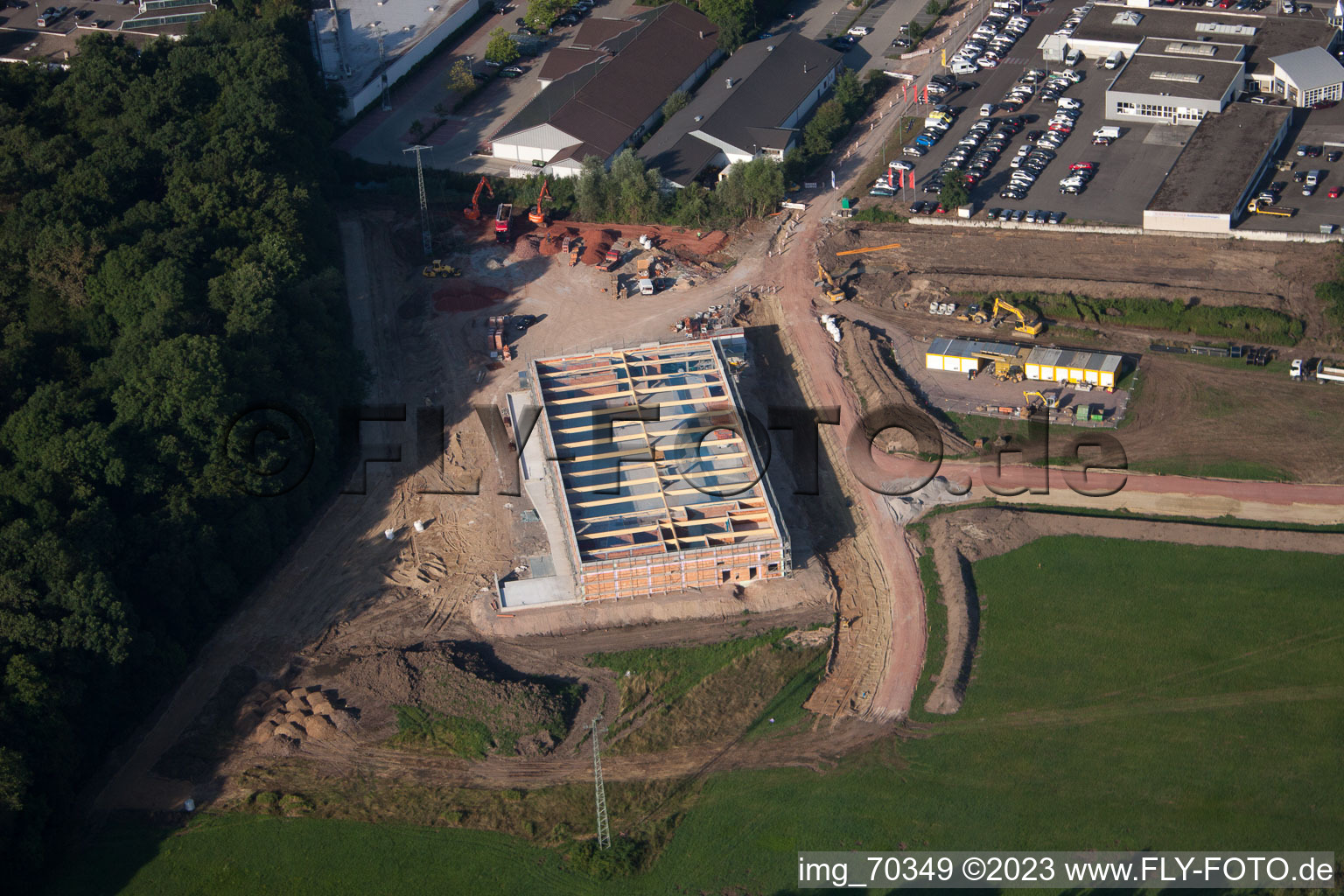 Drone recording of Edeka new building in Kandel in the state Rhineland-Palatinate, Germany