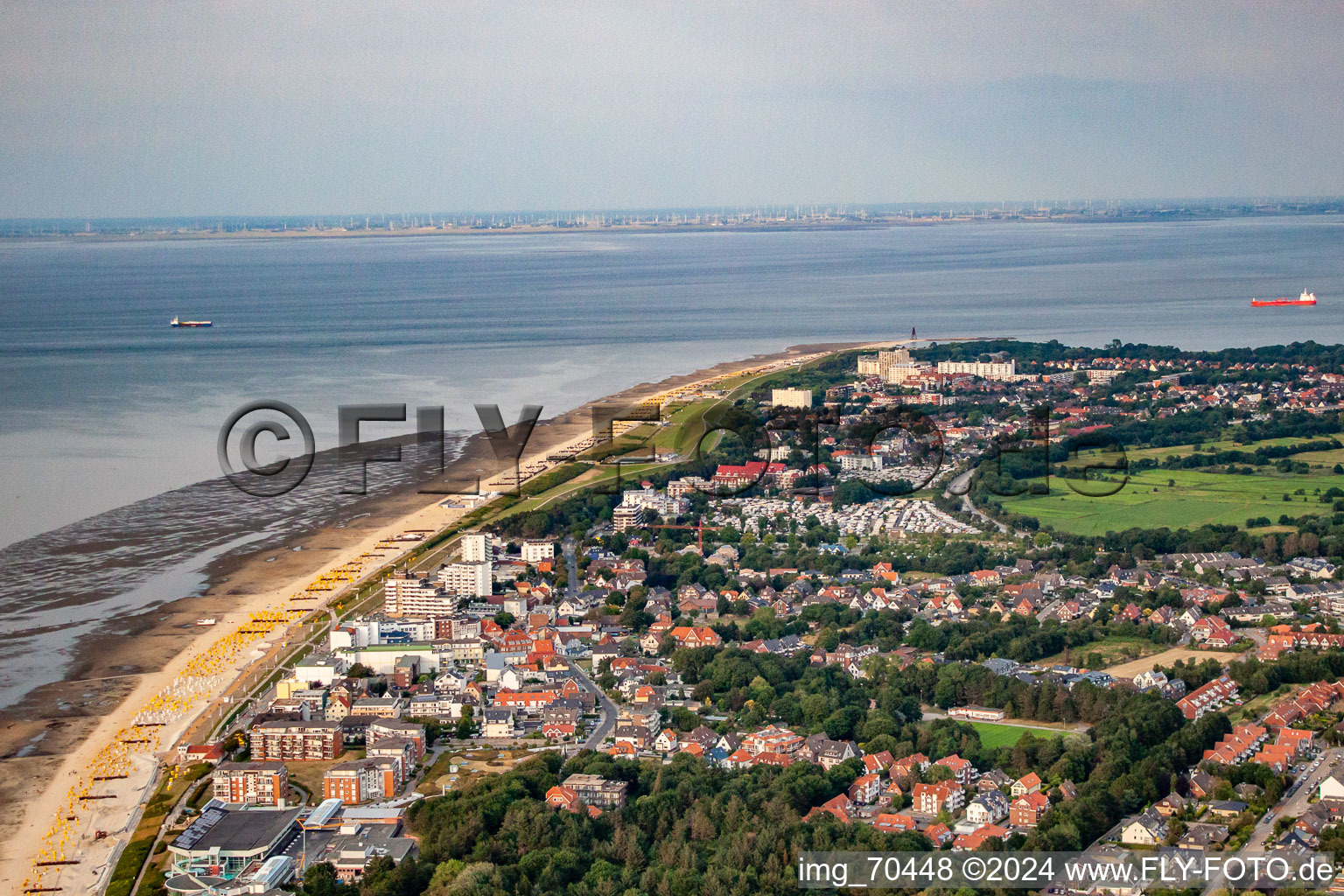 Sandy beach landscape on the North Sea in the district Duhnen in Cuxhaven in the state Lower Saxony, Germany