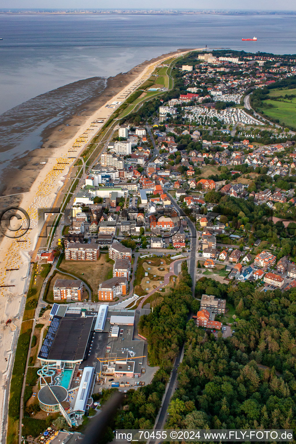 Aerial view of Thalasso center ahoy! in the district Duhnen in Cuxhaven in the state Lower Saxony, Germany