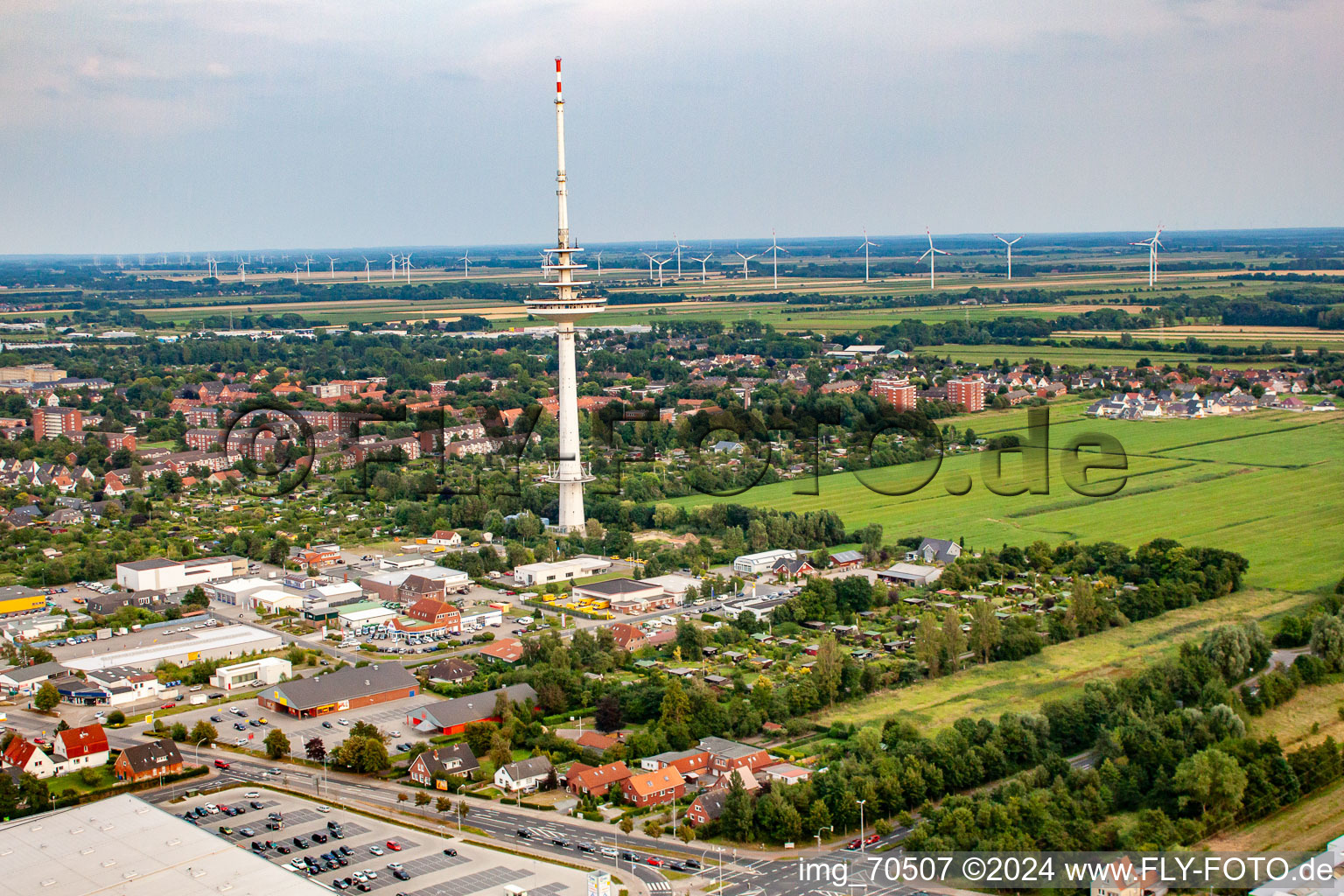 Telecommunications tower and television tower Friedrich-Clemens-Gerke-Turm in the district Süder- und Westerwisch in Cuxhaven in the state Lower Saxony, Germany