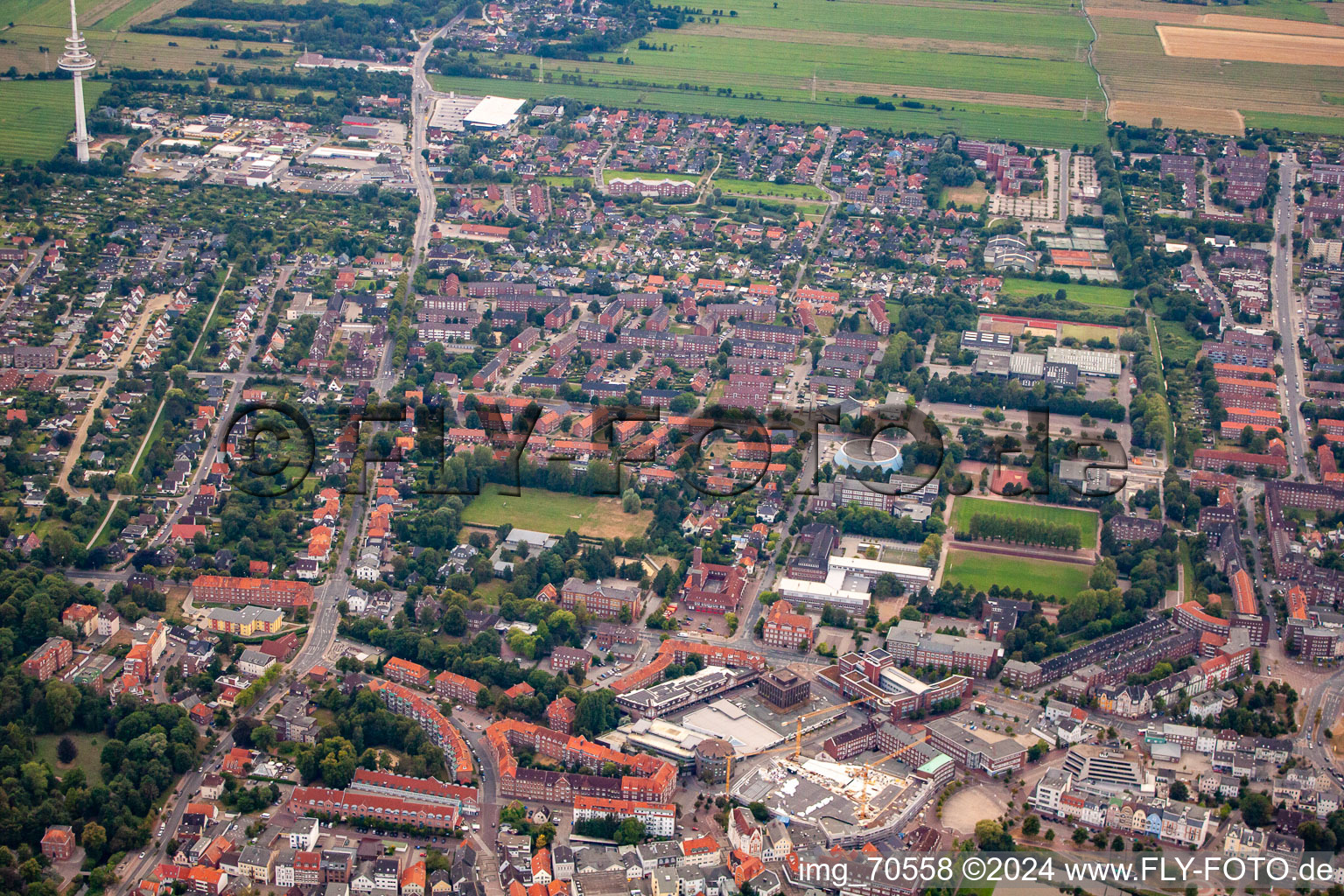 Aerial view of Westerwischweg in Cuxhaven in the state Lower Saxony, Germany