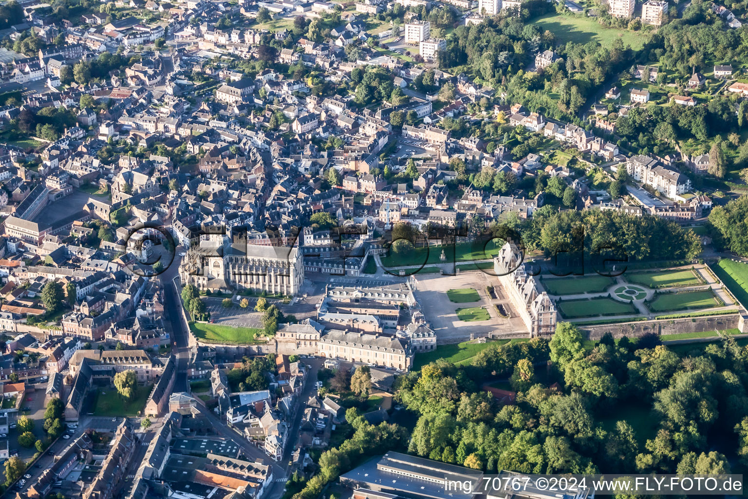 Aerial photograpy of Building complex in the park of the castle Eu in Eu in Normandie, France