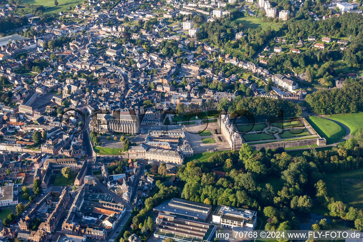 Oblique view of Building complex in the park of the castle Eu in Eu in Normandie, France