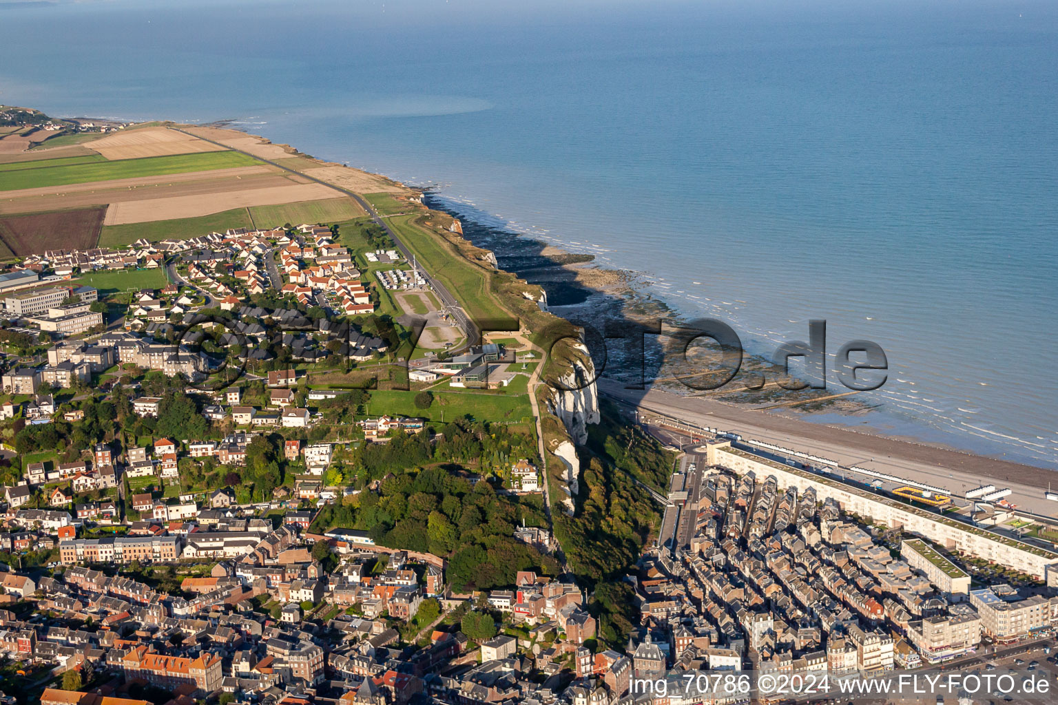 Aerial view of District Basse Ville in Le Tréport in the state Seine-Maritime, France