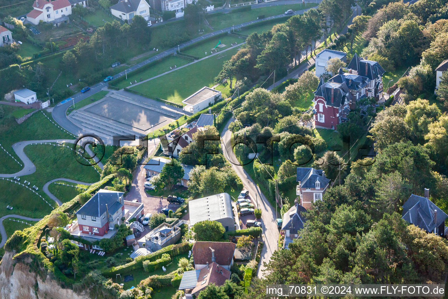 Aerial photograpy of Casino Route in Ault in the state Somme, France