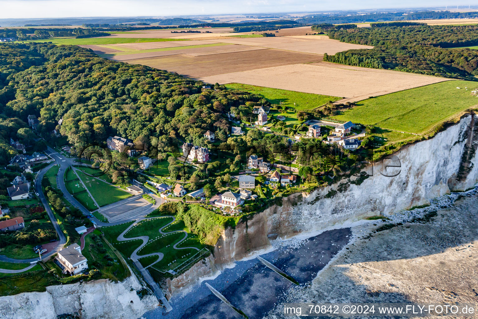 Aerial view of Cise Cliff in Ault in the state Somme, France