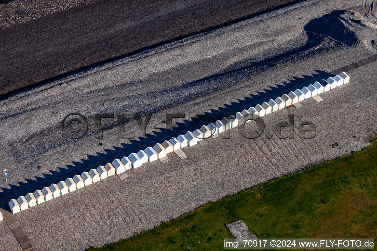 Oblique view of Beach huts of Cayeux in Cayeux-sur-Mer in the state Somme, France