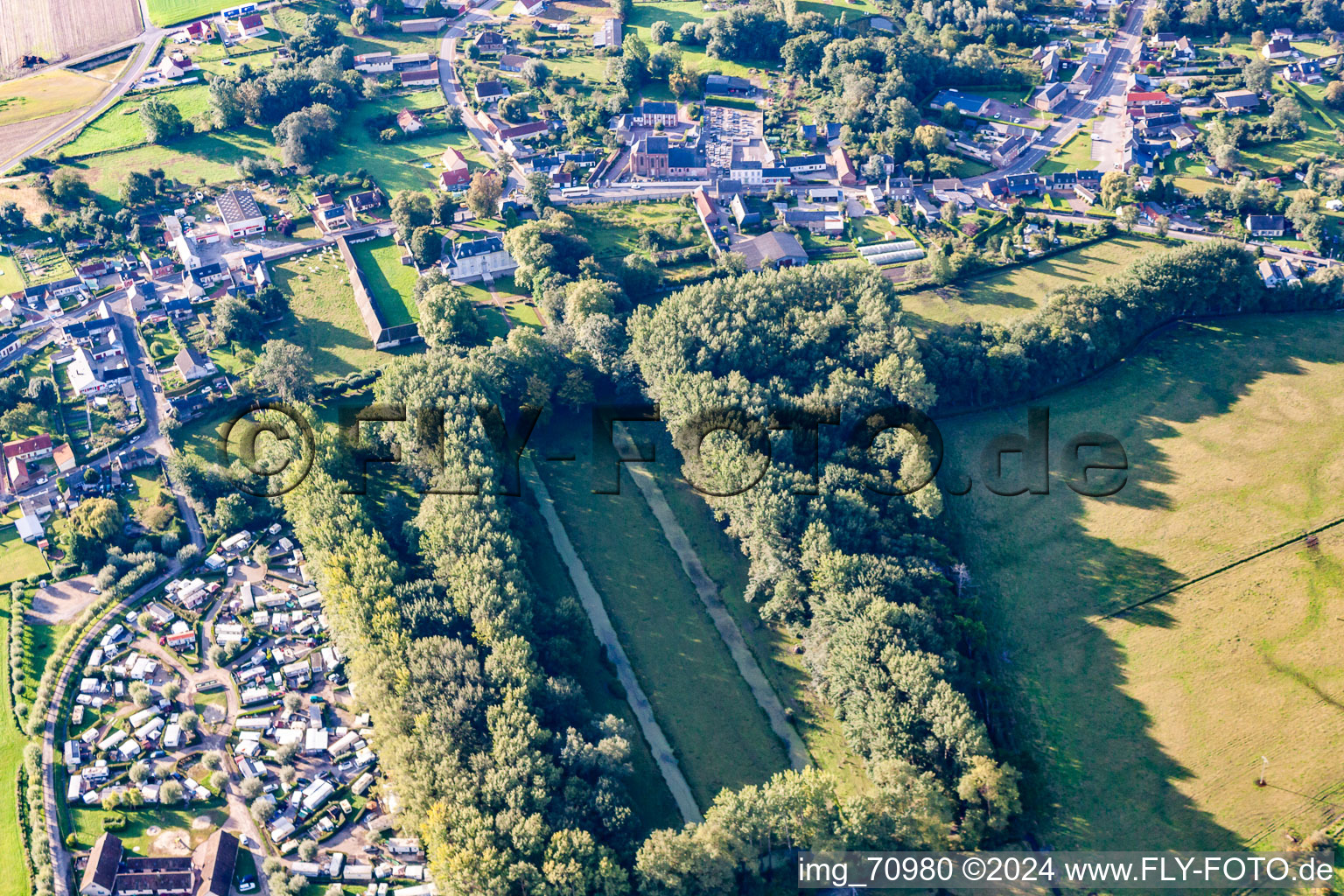 Aerial view of Lanchères in the state Somme, France